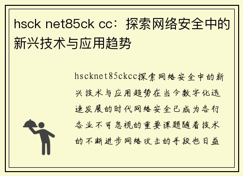 hsck net85ck cc：探索网络安全中的新兴技术与应用趋势